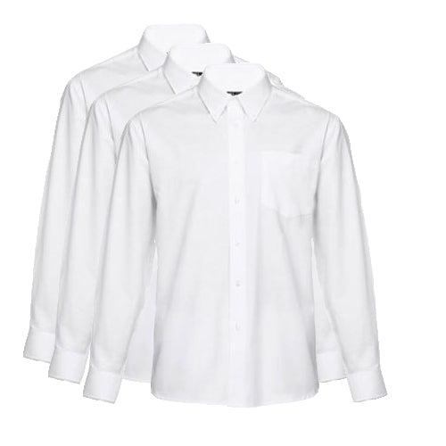 Boys Top Oxford Long Sleeve  (White) 3pck