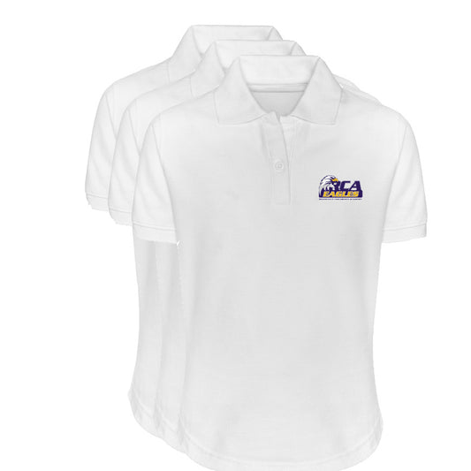 Girls Top  Polo  Short Sleeve  (White) 3Pck