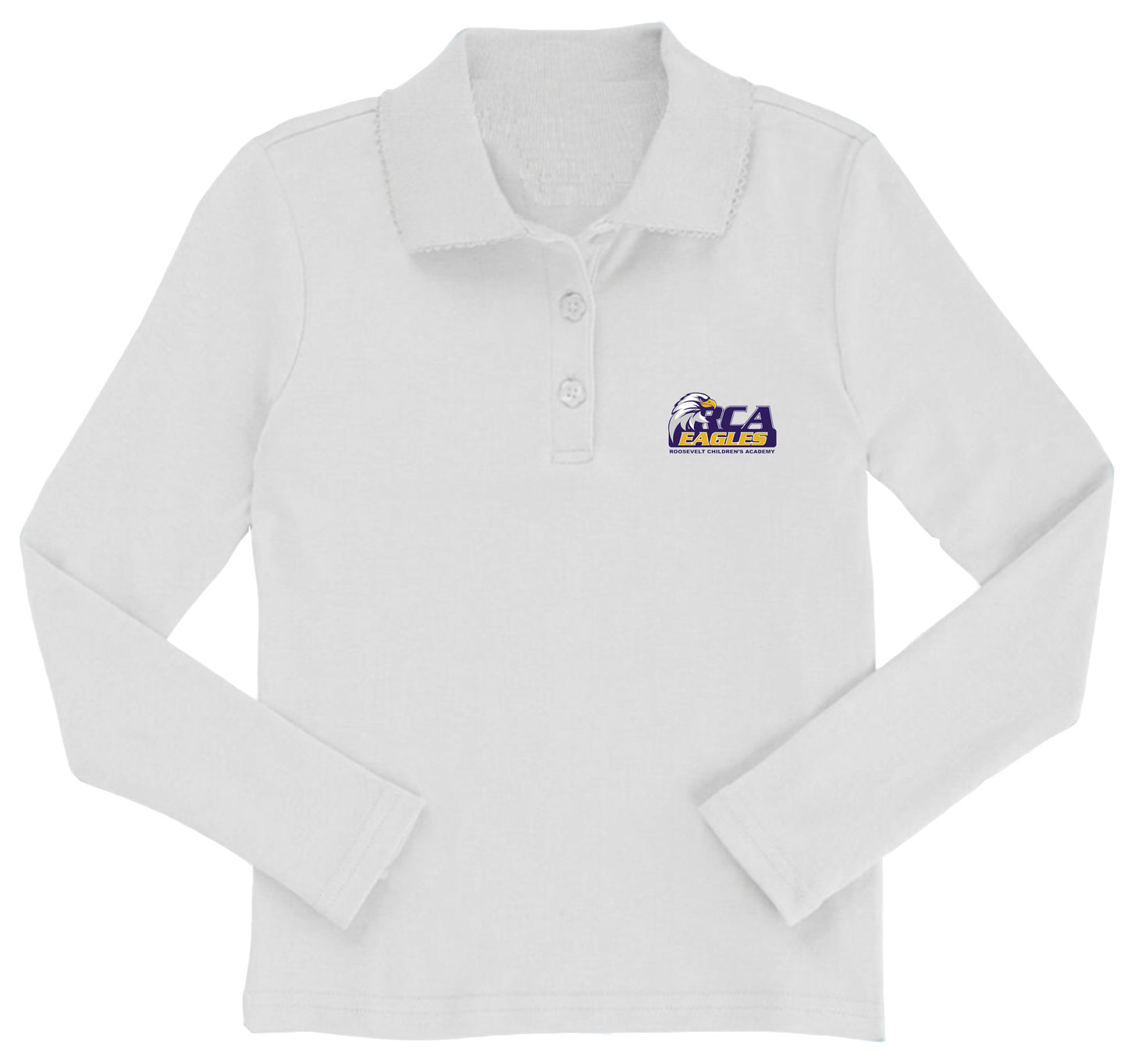 Girls Top Polo Shirt Long Sleeve (White)